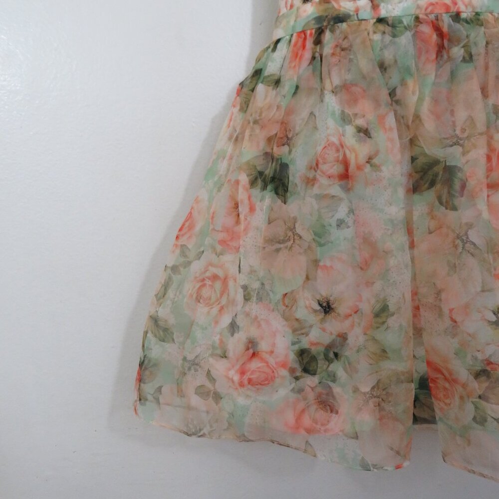 Alice + Olivia Peach Rose Print Scoop-Neck Mini Dress on Mint - Picture 6 of 7